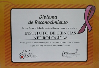 Liga Peruana Contra el Cáncer otorga Diploma de Reconocimiento a INCN